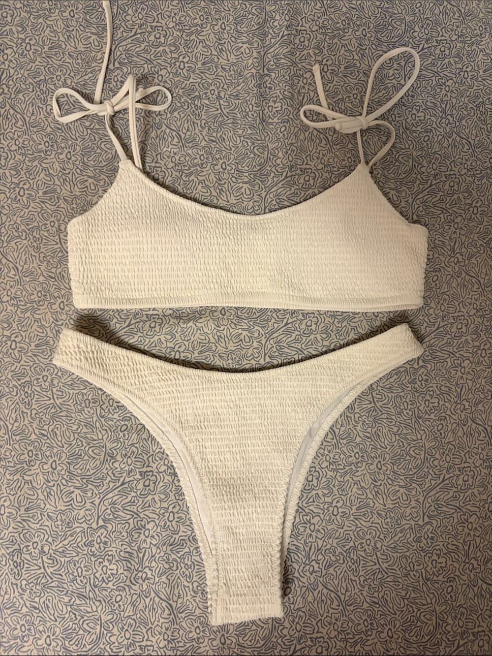 Abercrombie & Fitch White Textured Tie-Shoulder Bikini Set